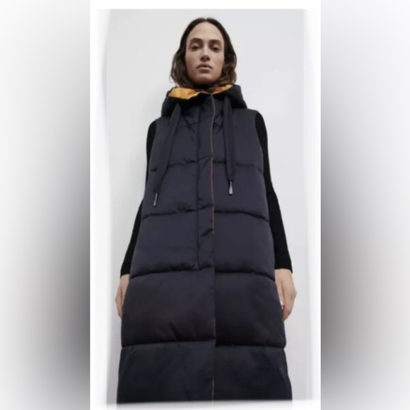 Zara Jackets & Coats Zara Longline Reversible Hooded Puffer Vest In